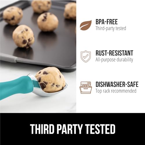 Gorilla Grip Heavy Duty Ice Cream Scoop with Comfortable Handle, Professional Grade Scooper for Perfect Round Scoops, Spoon Frozen Hard Gelato, Sorbet, Cookie Dough, BPA-Free Kitchen Tool, Turquoise