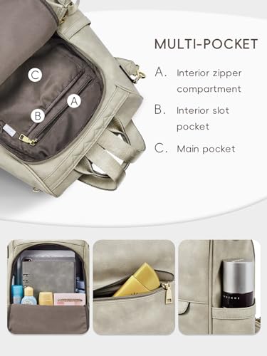 CLUCI Backpack Purse for Women Leather Fashion Large Designer Travel Bag Ladies Shoulder Bags Two-Toned Vintage Gray