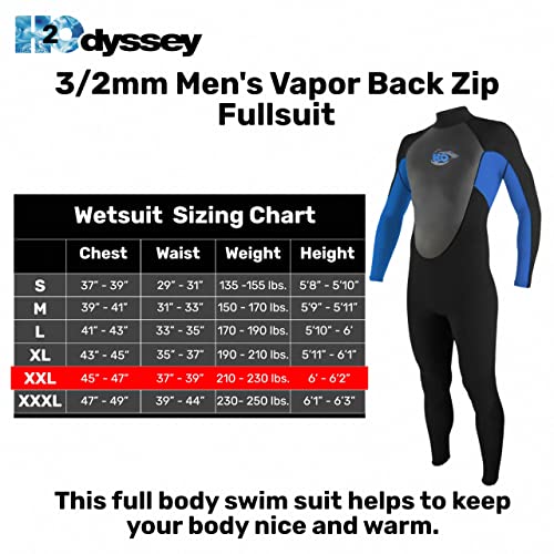 3/2mm Men's Vapor Back Zip Wetsuit for Men - Mens Long Sleeve Swimsuit for Surf Board and Deep Sea Diving