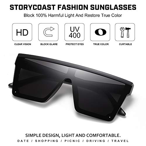 STORYCOAST Oversized Square Sunglasses for Women Men Fashion Siamese Lens Style Flat Top Shield Shades