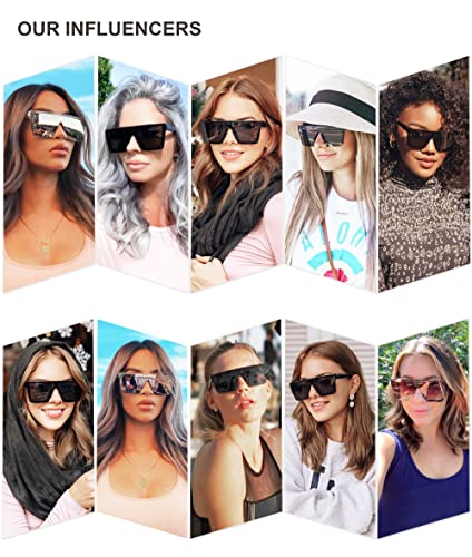 SOJOS Square Big Sunglasses Women Thick Frame Flat Top Mirrored Sunnies Shades Goggle Siamese Lens SJ2117