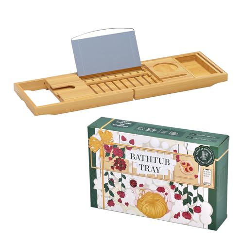 Sen Yi Bao Luxury Bathtub Caddy Tray，Bamboo Bathtub Tray Caddy - Wood Bath Tray Expandable，Can be Placed Book and Integrated Tablet Smartphone and Wine Holder - Gift Idea for Loved Ones