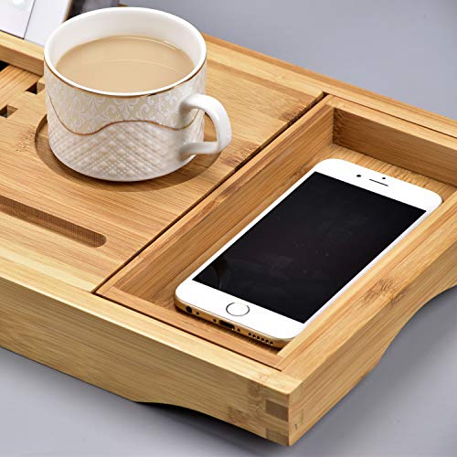 Sen Yi Bao Luxury Bathtub Caddy Tray，Bamboo Bathtub Tray Caddy - Wood Bath Tray Expandable，Can be Placed Book and Integrated Tablet Smartphone and Wine Holder - Gift Idea for Loved Ones