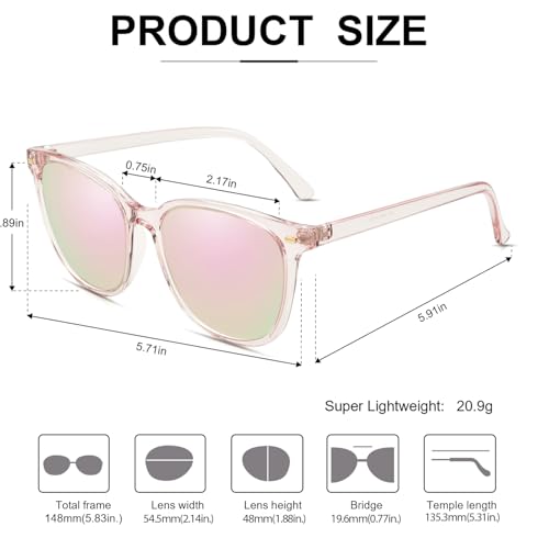 Myiaur Polarized Sunglasses for Women, Square Mirrored Trendy Shades with UV Protection Reduce Glare Sun Glasses