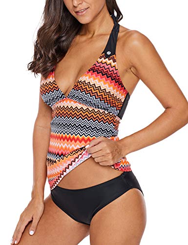 SEBOWEL Women Floral Print V Neck Swim Top Strap Bathing Suit Tankini Swimwear Tops (NO Bottom)