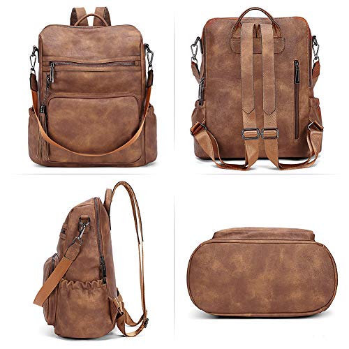 CLUCI Backpack Purse for Women Large Womens Backpack Leather Travel Backpack Fashion Backpack Purse Designer Ladies Shoulder Bags with Tassel Two-toned Brown