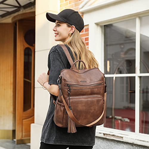 CLUCI Backpack Purse for Women Large Womens Backpack Leather Travel Backpack Fashion Backpack Purse Designer Ladies Shoulder Bags with Tassel Two-toned Brown