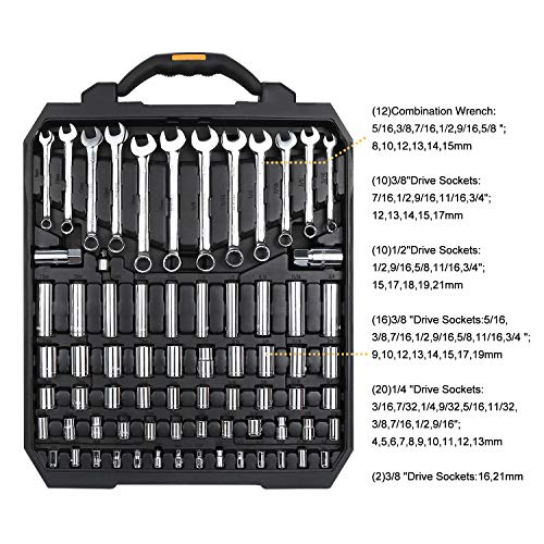 DEKOPRO 192 Piece Mechanics Tool Set Socket Wrench Set, Plastic Storage Case with Auto Repair Hand Tool Kit Wrench Tool Box Set