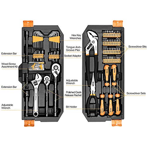 DEKOPRO 192 Piece Mechanics Tool Set Socket Wrench Set, Plastic Storage Case with Auto Repair Hand Tool Kit Wrench Tool Box Set