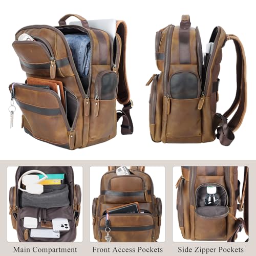 TIDING Men's Vintage Leather Backpack 15.6" Laptop Bag Large Capacity Business Travel Hiking Shoulder Daypacks