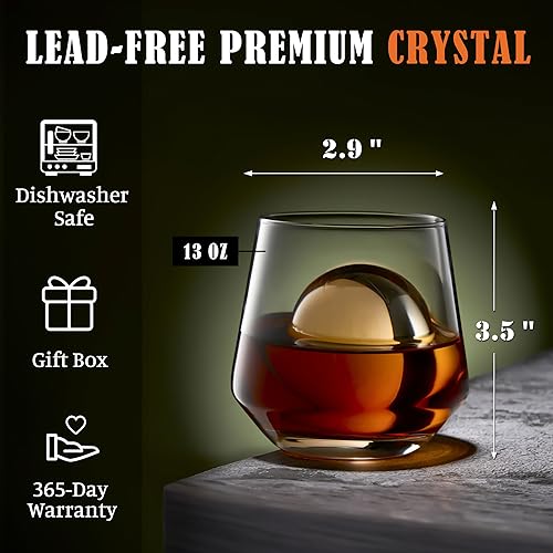 JBHO Premium Whiskey Glasses for Men- Set of 6-12 Oz Scotch Glasses - Old Fashioned Non-Lead Crystal Glass - Gift-Box Idea for Scotch Lovers/Glassware for Bourbon/Rum glasses/Bar Cocktail Glasses