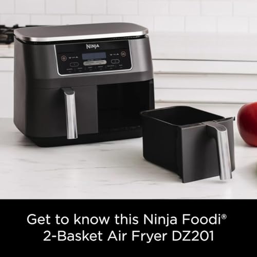 Ninja DZ201 Foodi 8 Quart 6-in-1 DualZone 2-Basket Air Fryer with 2 Independent Frying Baskets, Match Cook & Smart Finish to Roast, Broil, Dehydrate & More for Quick, Easy Meals, Grey