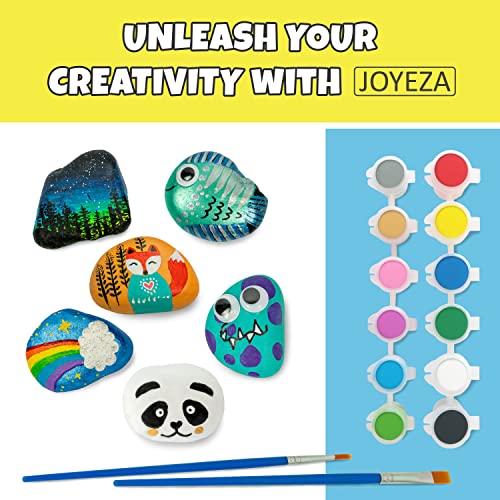 JOYEZA Rock Painting Kit Deluxe, Arts and Crafts for Girls Boys Age 6+, 12 Rocks Tween Gift Art Set, Waterproof Paints, Craft Kits Art Supplies, Kids Crafts Ages 6-8, Kids Activities 6 7 8 9 10