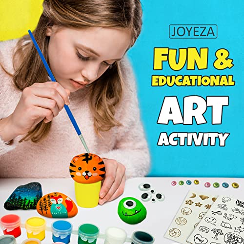 JOYEZA Rock Painting Kit Deluxe, Arts and Crafts for Girls Boys Age 6+, 12 Rocks Tween Gift Art Set, Waterproof Paints, Craft Kits Art Supplies, Kids Crafts Ages 6-8, Kids Activities 6 7 8 9 10