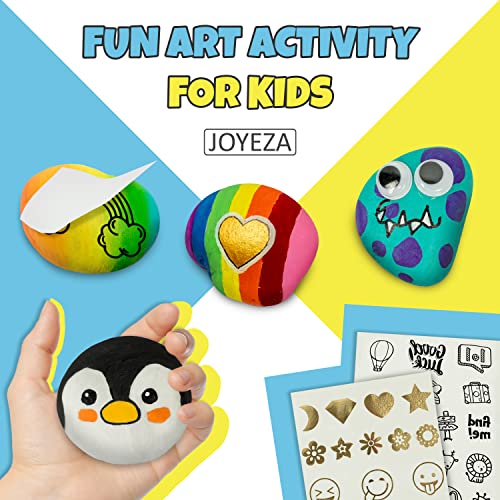 JOYEZA Rock Painting Kit Deluxe, Arts and Crafts for Girls Boys Age 6+, 12 Rocks Tween Gift Art Set, Waterproof Paints, Craft Kits Art Supplies, Kids Crafts Ages 6-8, Kids Activities 6 7 8 9 10