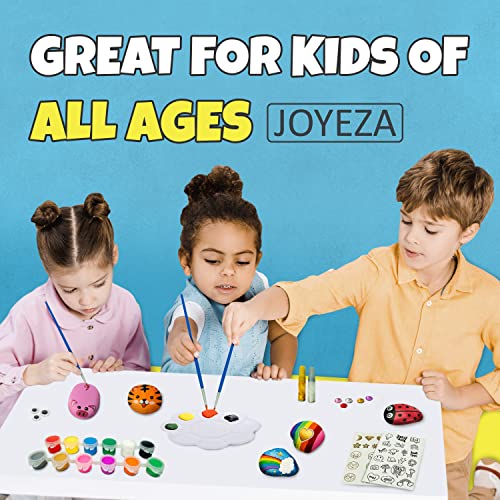 JOYEZA Rock Painting Kit Deluxe, Arts and Crafts for Girls Boys Age 6+, 12 Rocks Tween Gift Art Set, Waterproof Paints, Craft Kits Art Supplies, Kids Crafts Ages 6-8, Kids Activities 6 7 8 9 10