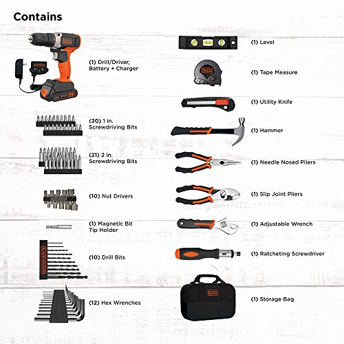 beyond by BLACK+DECKER Home Tool Kit with 20V MAX Drill/Driver, 83-Piece (BDPK70284C1AEV), BDPK70284C1AEV