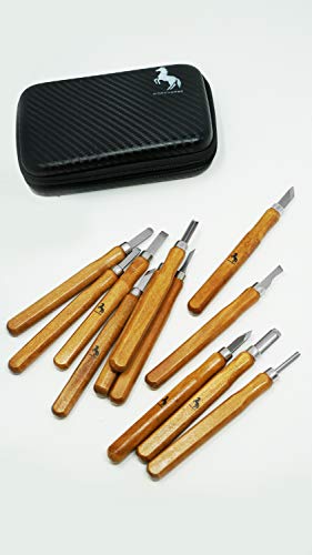 13pc Carbon Steel Wood Carving Knife Tool Kit - with Reusable Pouch and Sharpner