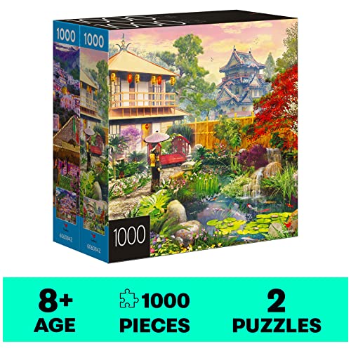 2-Pack of 1000-Piece Jigsaw Puzzles, Amalfi Coast & Japan Garden | Puzzles for Adults and Kids Ages 8+, Amazon Exclusive