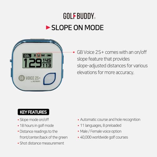 GOLFBUDDY Voice 2S+ Talking GPS Rangefinder, Clip on Hat Golf Navigation, Slope Mode on/Off, 18 Hours Battery Life, Shot Distance Measurement, Preloaded with 40,000 Courses Worldwide (Blue)