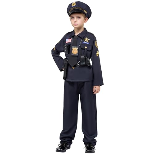 Spooktacular Creations Halloween Police Costume for Kids, Black Police Officer Costume for Boys, Toddler Cosplay RolePlay Themed Party (Small (5-7 yrs))