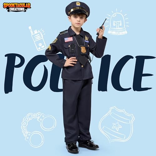 Spooktacular Creations Halloween Police Costume for Kids, Black Police Officer Costume for Boys, Toddler Cosplay RolePlay Themed Party (Small (5-7 yrs))