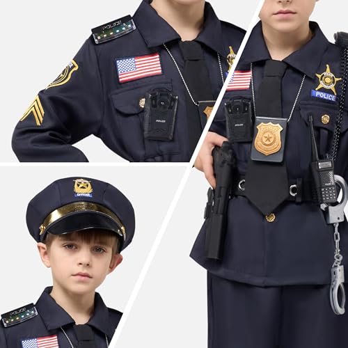 Spooktacular Creations Halloween Police Costume for Kids, Black Police Officer Costume for Boys, Toddler Cosplay RolePlay Themed Party (Small (5-7 yrs))