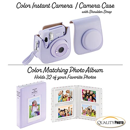 Fujifilm Instax Mini 11 Instant Camera with Case, 60 Fuji Films, Decoration Stickers, Frames, Photo Album and More Accessory kit (Charcoal Grey)… (Lilac Purple)