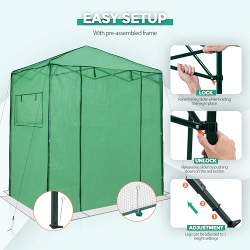 EAGLE PEAK 6x4 Portable Walk-in Greenhouse, Pop-up Indoor Outdoor Garden Green House, Zippered Door and Windows, PE Cover, Green