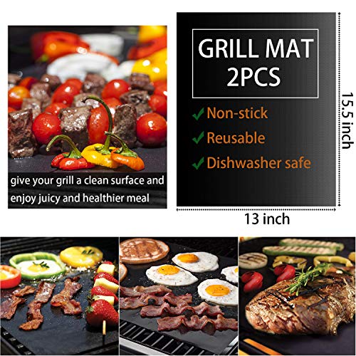 ROMANTICIST 30pcs BBQ Grill Tool Set for Men Dad, Heavy Duty Stainless Steel Grill Utensils Set, Non-Slip Grilling Accessories Kit with Thermometer, Mats in Aluminum Case for Travel, Outdoor Brown