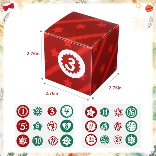 KESOTO DIY Christmas Advent Calendar 2024, 24 Cardboard Treasure Boxes with 1-24 Number Stickers Christmas Countdown Calendar for Xmas Holiday Decor