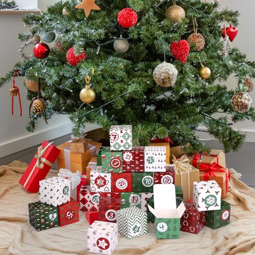 KESOTO DIY Christmas Advent Calendar 2024, 24 Cardboard Treasure Boxes with 1-24 Number Stickers Christmas Countdown Calendar for Xmas Holiday Decor