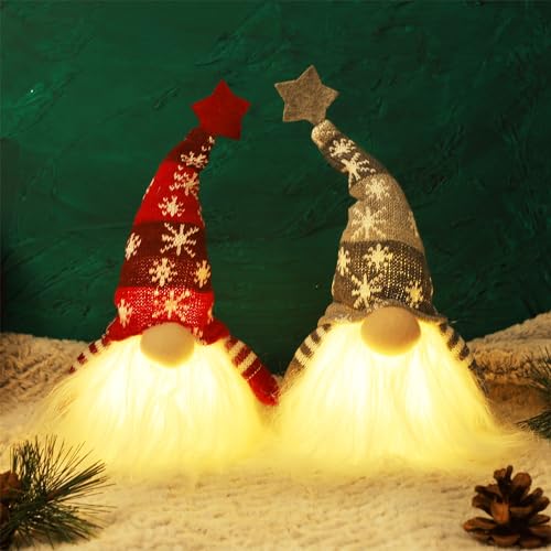 Juegoal 11" Lighted Christmas Gnome Santa, Light Up Elf Holiday Present, Battery Operated Winter Tabletop Christmas Decorations, 2 Set