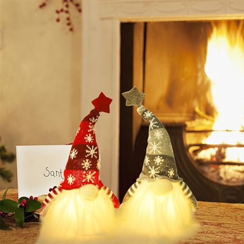 Juegoal 11" Lighted Christmas Gnome Santa, Light Up Elf Holiday Present, Battery Operated Winter Tabletop Christmas Decorations, 2 Set