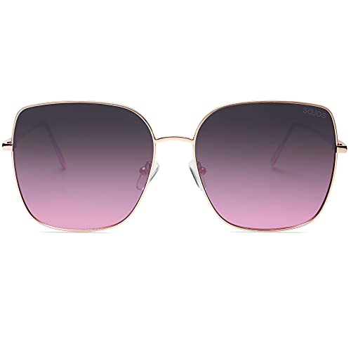 SOJOS Trendy Oversized Square Metal Frame Sunglasses for Women Men Flat Mirrored Lens UV Protection Sunglasses SJ1146