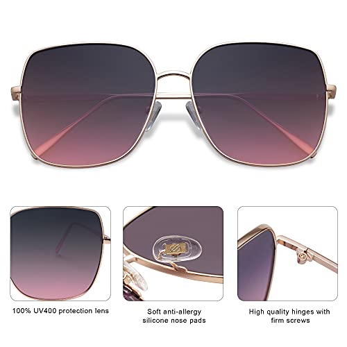 SOJOS Trendy Oversized Square Metal Frame Sunglasses for Women Men Flat Mirrored Lens UV Protection Sunglasses SJ1146