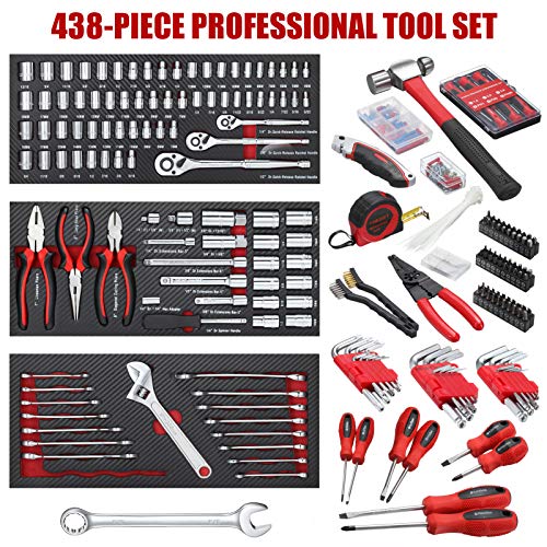 438-Piece Mechanics Tool Set with 3-Drawer Heavy Duty Metal Box Repair Tool Kit