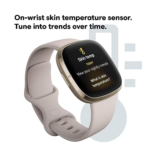 Fitbit Sense Advanced Smartwatch with Tools for Heart Health, Stress Management & Skin Temperature Trends, White/Gold, One Size (S & L Bands Included)