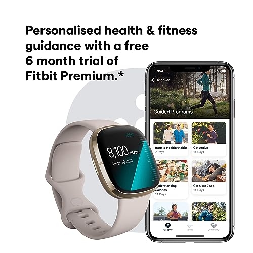 Fitbit Sense Advanced Smartwatch with Tools for Heart Health, Stress Management & Skin Temperature Trends, White/Gold, One Size (S & L Bands Included)