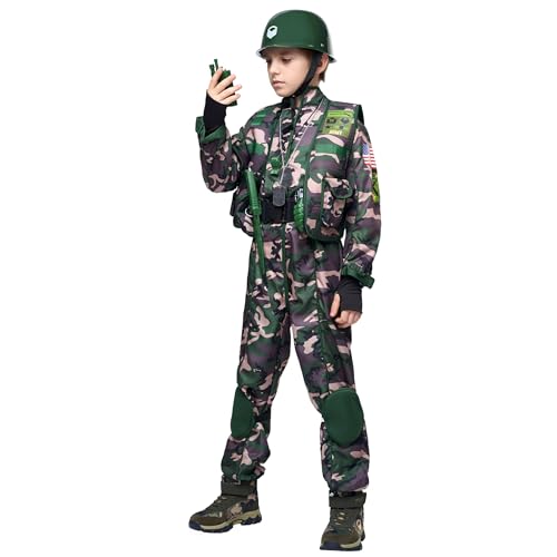 Spooktacular Creations Kids Army Special Forces Costume, Camo Trooper Costume Outfit for Kids, Halloween Dress Up, Role-Playing, and Carnival Cosplay (Medium (8-10 yr))