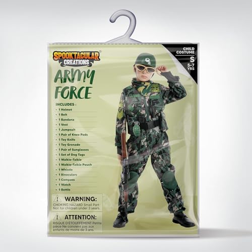 Spooktacular Creations Kids Army Special Forces Costume, Camo Trooper Costume Outfit for Kids, Halloween Dress Up, Role-Playing, and Carnival Cosplay (Medium (8-10 yr))