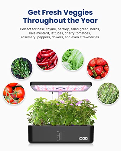 iDOO Hydroponics Growing System Kit 12Pods, Gifts for Mom Women, Herb Garden Indoor with LED Grow Light, House Warming Gifts New Home, Built-in Fan, Auto-Timer, Adjustable Height Up to 11.3" for Home