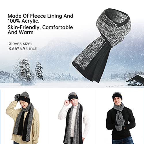 Honnesserry Winter Hats Scarf for Men with Touchscreen Gloves Warm Men's Scaves and Beanie Hat Themal Gloves Set