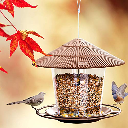 Hanizi Hanging Bird Feeder Squirrel Proof for Outdoor Wild Bird Seed, Brown