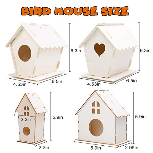 hapray 4 Pack Bird House Crafts for Kids Ages 5-8 8-12, Buildable DIY Birdhouse Kit for Children to Build, 3+ Summer Arts and Craft Projects with Paint, Boy Girl Gift Christmas