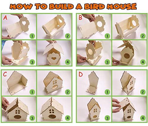 hapray 4 Pack Bird House Crafts for Kids Ages 5-8 8-12, Buildable DIY Birdhouse Kit for Children to Build, 3+ Summer Arts and Craft Projects with Paint, Boy Girl Gift Christmas