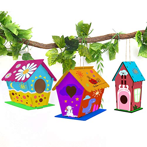 hapray 4 Pack Bird House Crafts for Kids Ages 5-8 8-12, Buildable DIY Birdhouse Kit for Children to Build, 3+ Summer Arts and Craft Projects with Paint, Boy Girl Gift Christmas