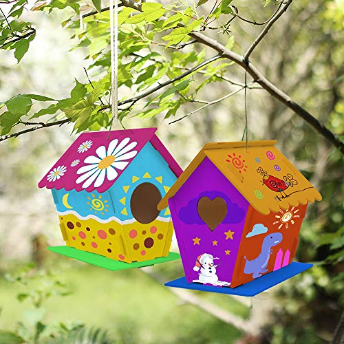 hapray 4 Pack Bird House Crafts for Kids Ages 5-8 8-12, Buildable DIY Birdhouse Kit for Children to Build, 3+ Summer Arts and Craft Projects with Paint, Boy Girl Gift Christmas