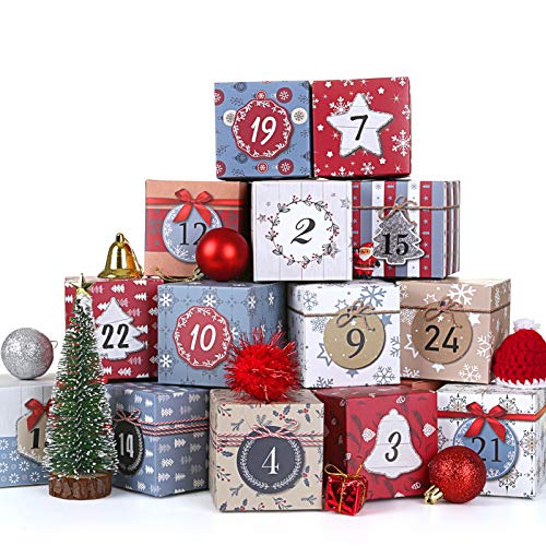 Christmas Advent Calendar Box 2024, 24 Days Countdown to Christmas Printed Cardboard Gift Treasure Box - Make & Fill Your Own Advent Calendar for Party Present Decoration