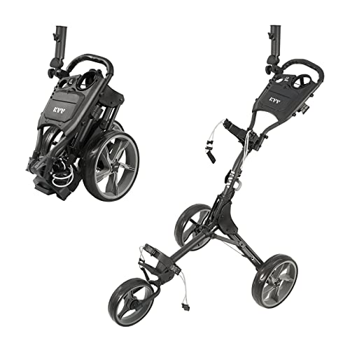 KVV 3 Wheel Golf Push Cart Ultra Lightweight Smallest Folding Size, New-Version Scorecard Holder